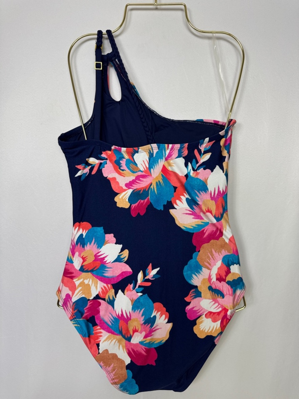 La Blanca Floral-print One-Shoulder Swimsuit Women’s Size 8 Navy Blue Pink White - Picture 7 of 13